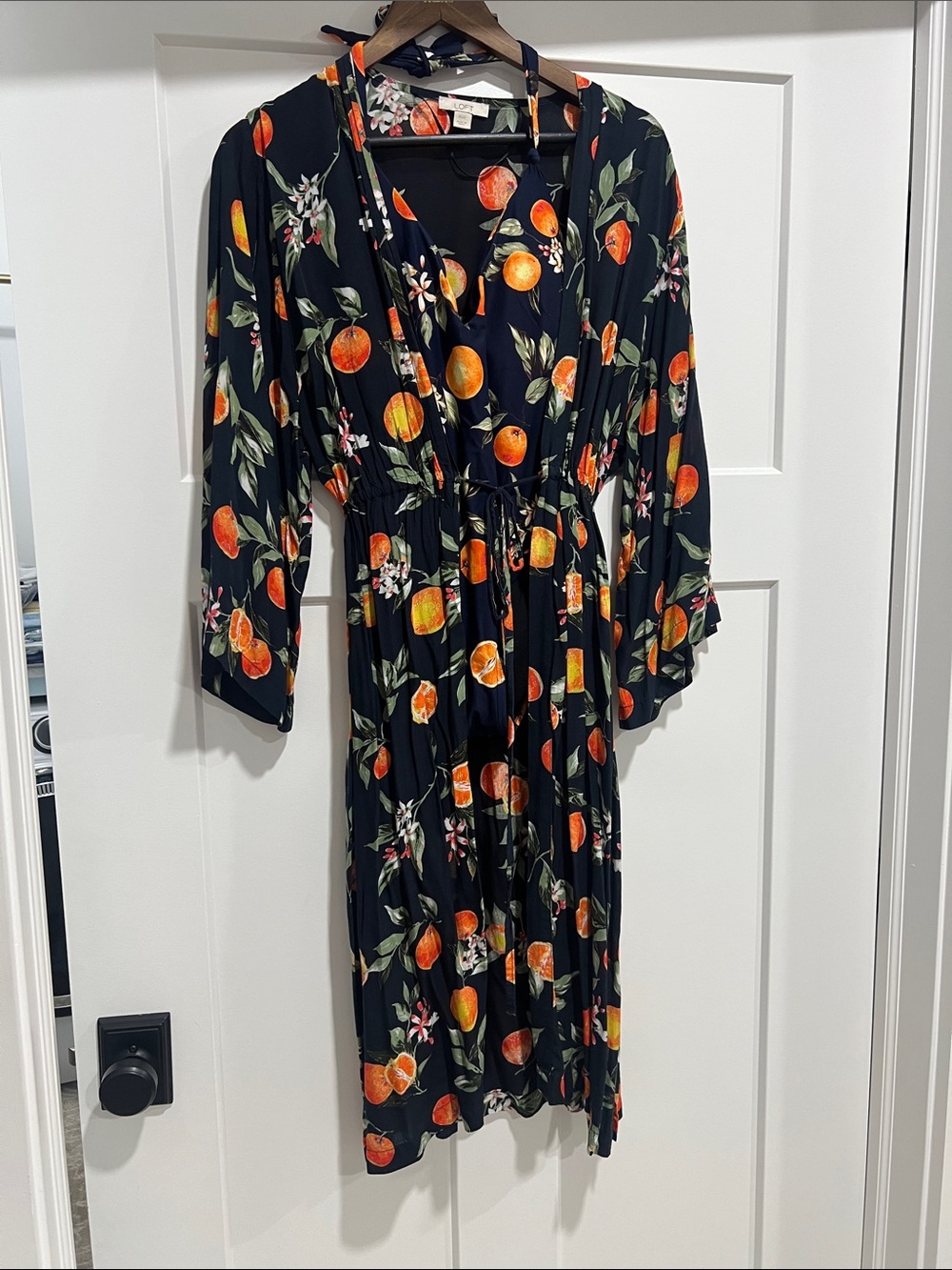 LOFT Black Orange Print Swim Coverup